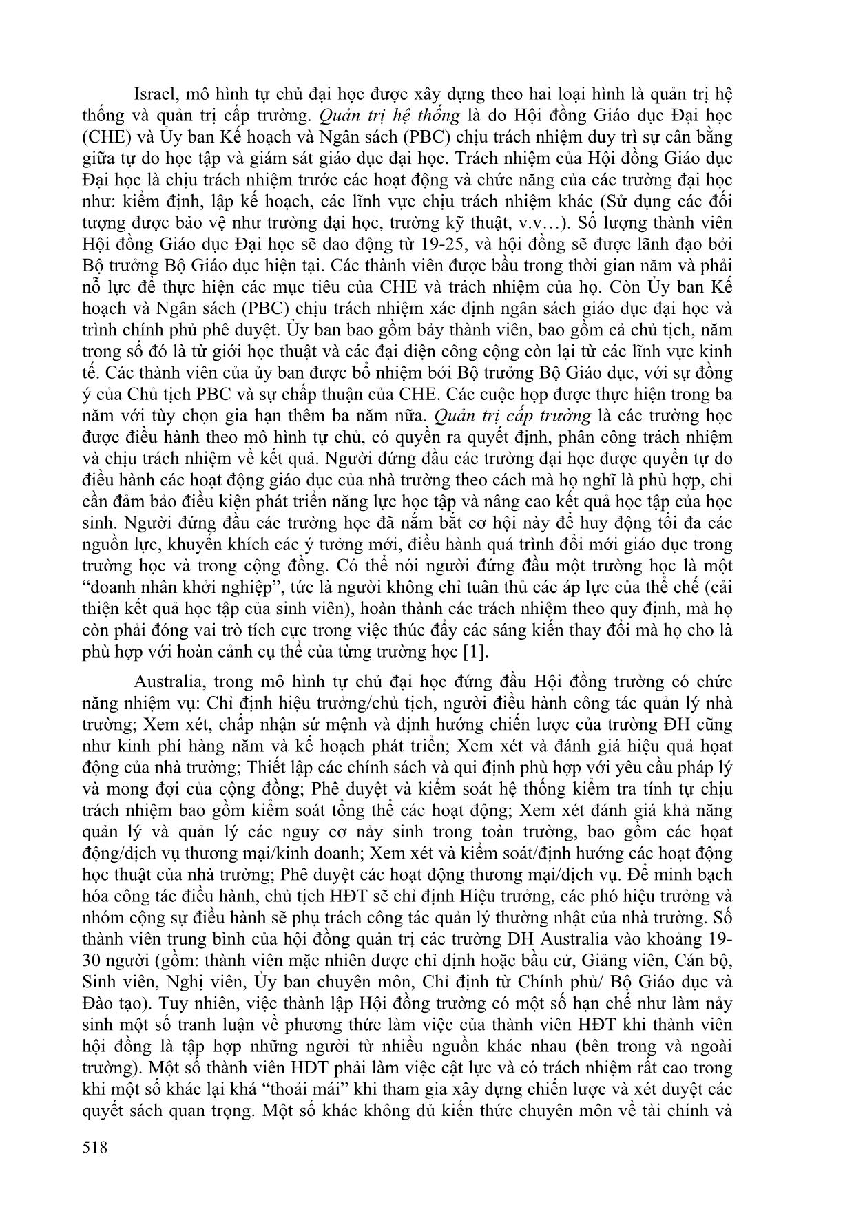 Mô hình tự chủ trong giáo dục Đại học ở Hoa Kỳ, Canada, Nhật Bản, Israel, Australia và những đề xuất cho Việt Nam trang 4