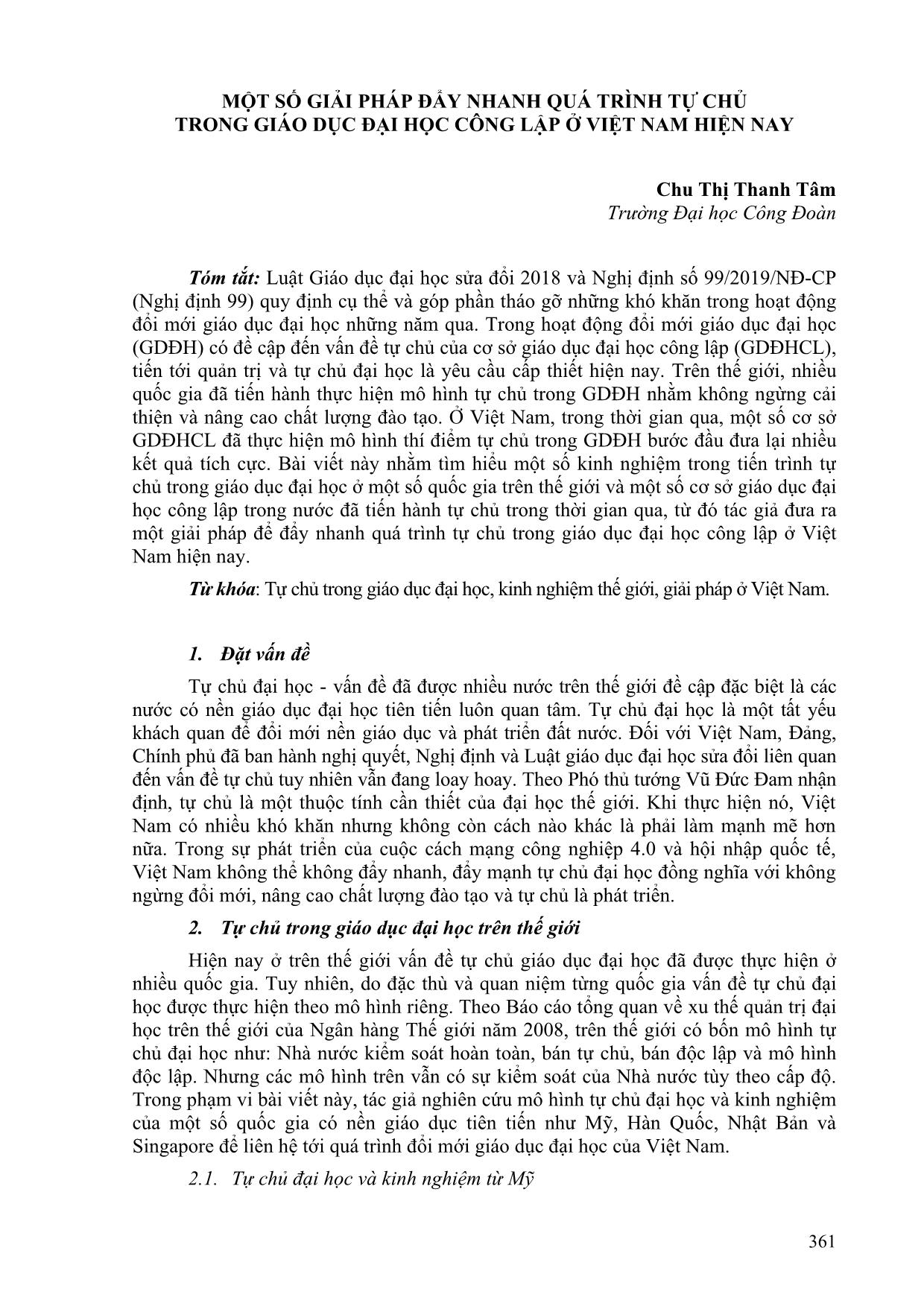 Một số giải pháp đẩy nhanh quá trình tự chủ trong giáo dục Đại học công lập ở Việt Nam hiện nay trang 1
