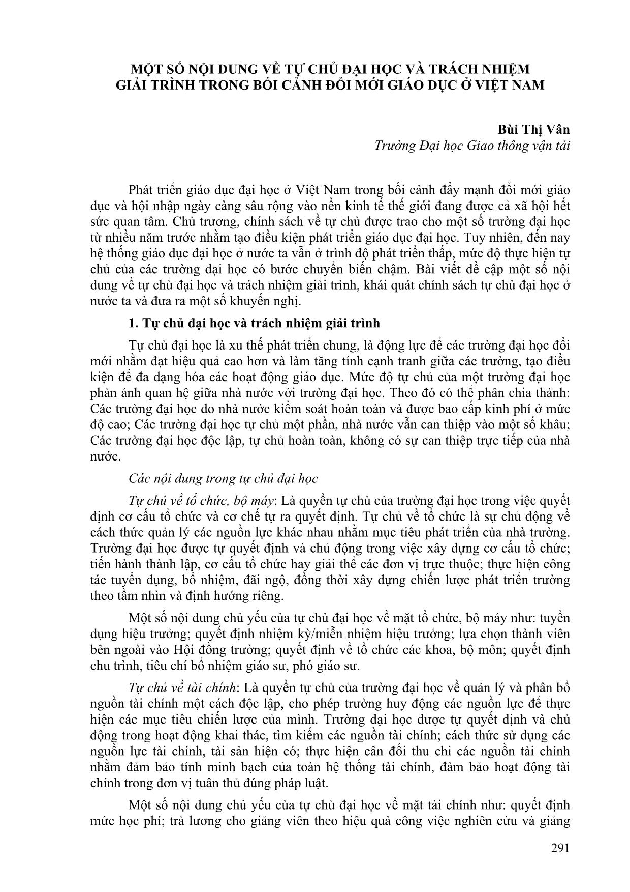 Một số nội dung về tự chủ Đại học và trách nhiệm giải trình trong bối cảnh đổi mới giáo dục ở Việt Nam trang 1