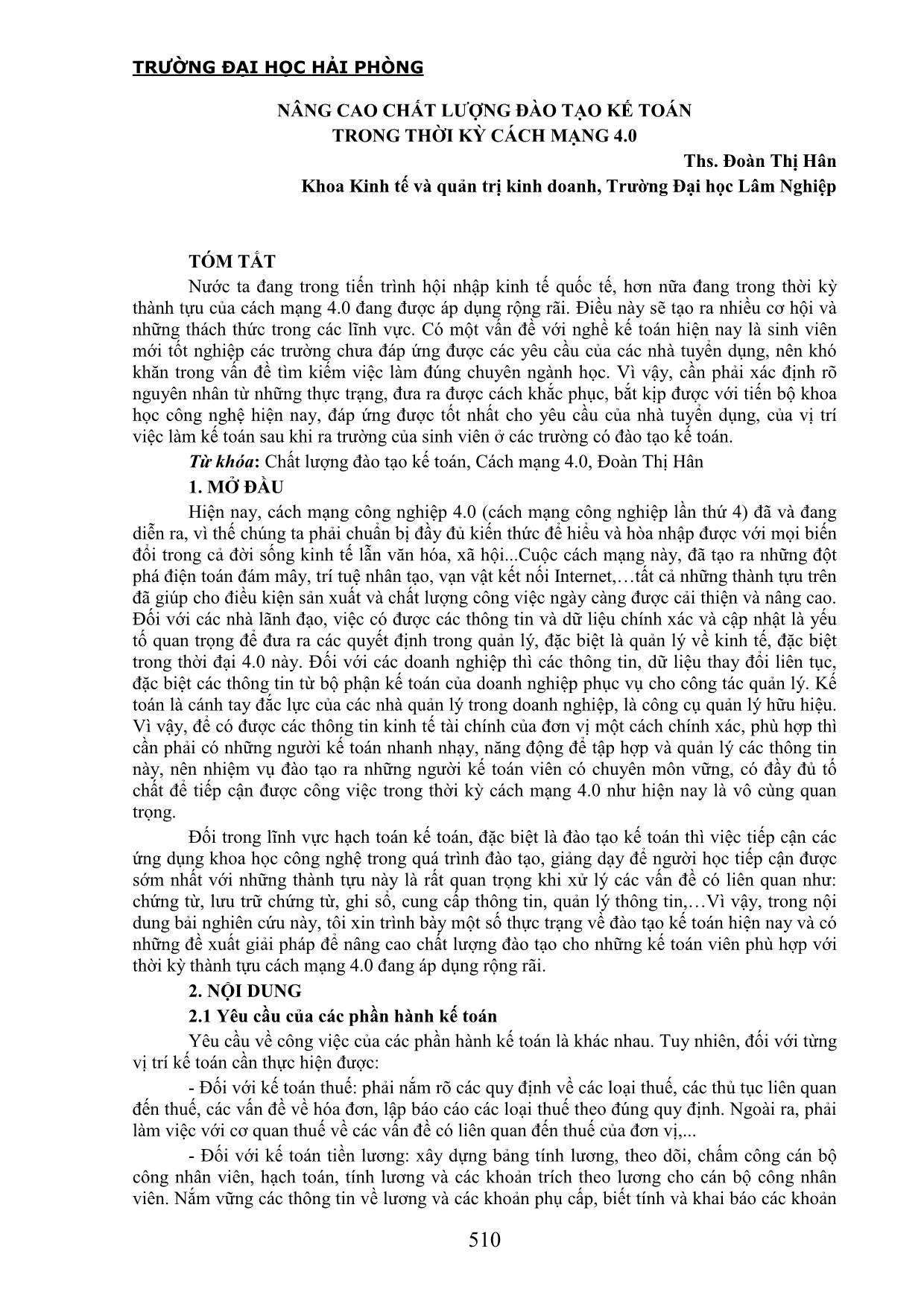 Nâng cao chất lượng đào tạo kế toán trong thời kỳ cách mạng 4.0 trang 1