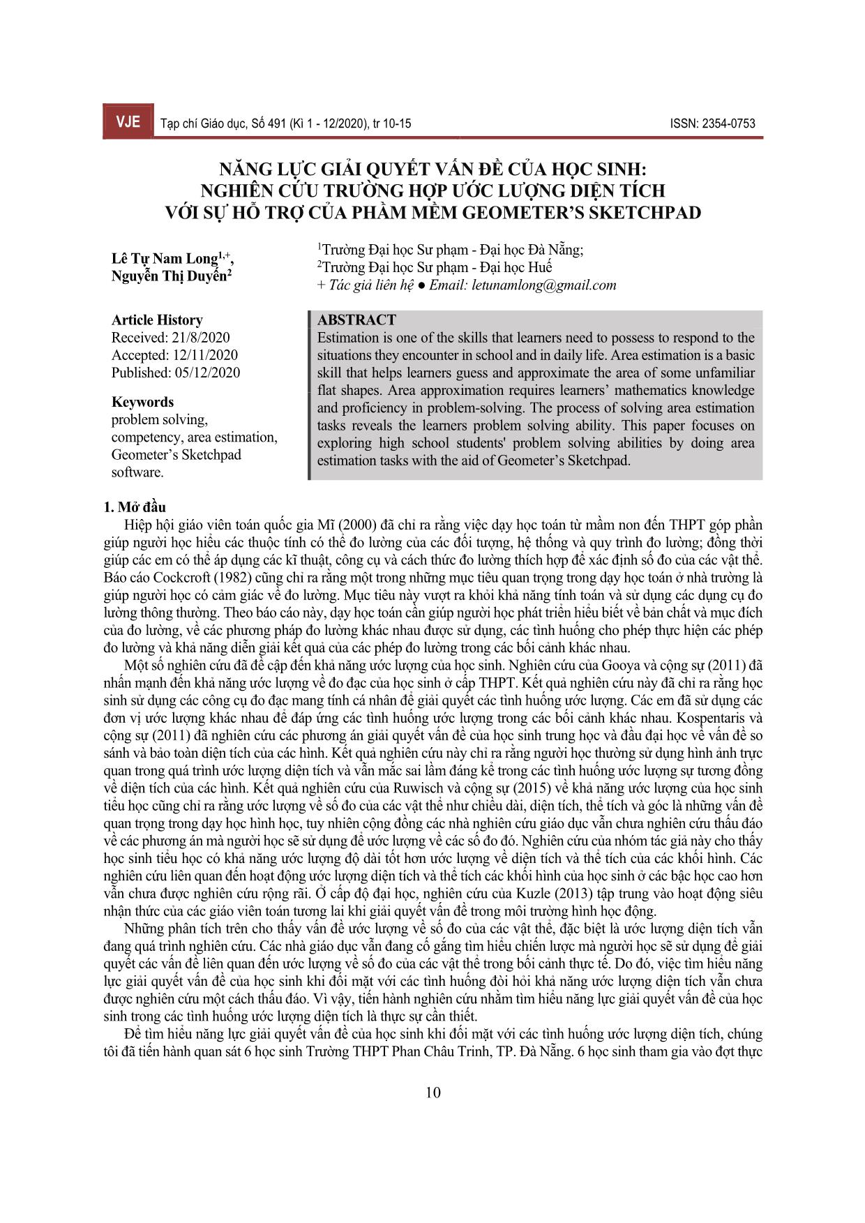 Năng lực giải quyết vấn đề của học sinh: Nghiên cứu trường hợp ước lượng diện tích với sự hỗ trợ của phầm mềm Geometer’s Sketchpad trang 1