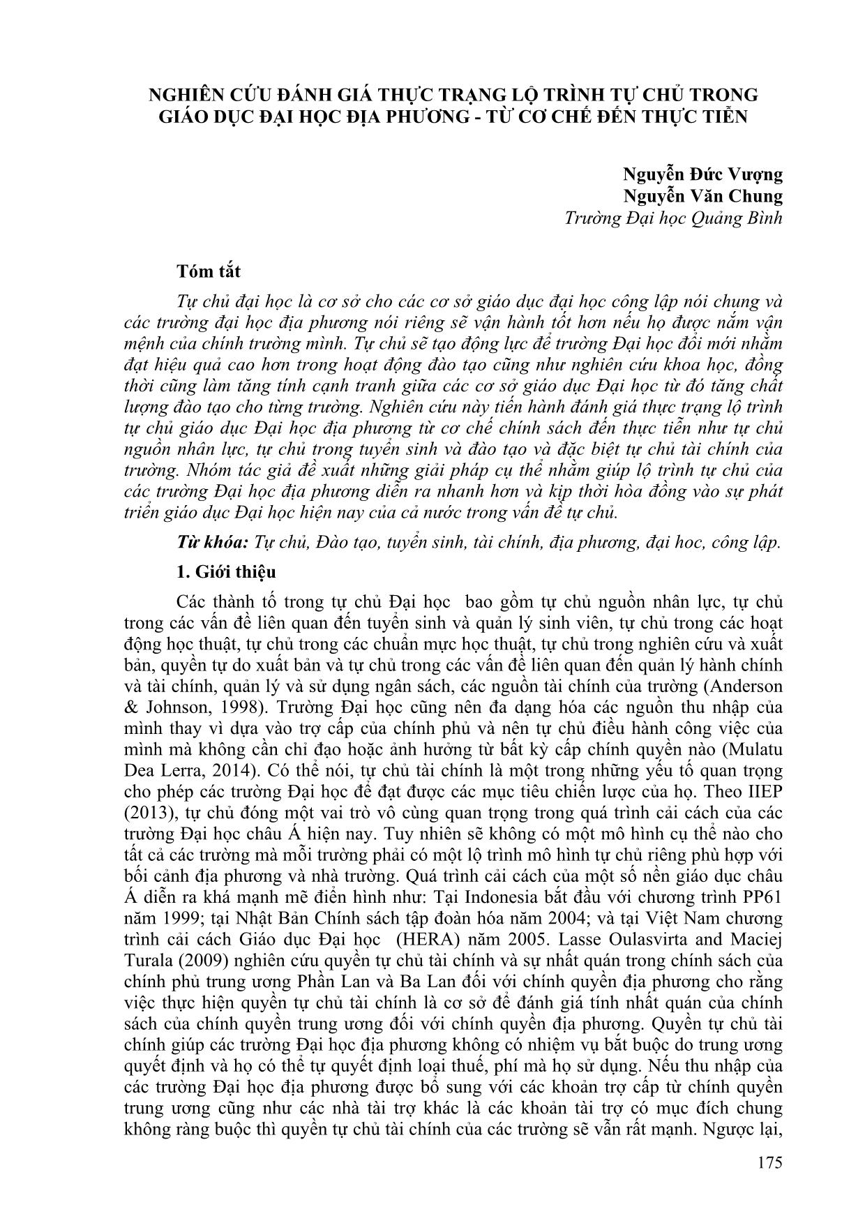 Nghiên cứu đánh giá thực trạng lộ trình tự chủ trong giáo dục Đại học địa phương - từ cơ chế đến thực tiễn trang 1