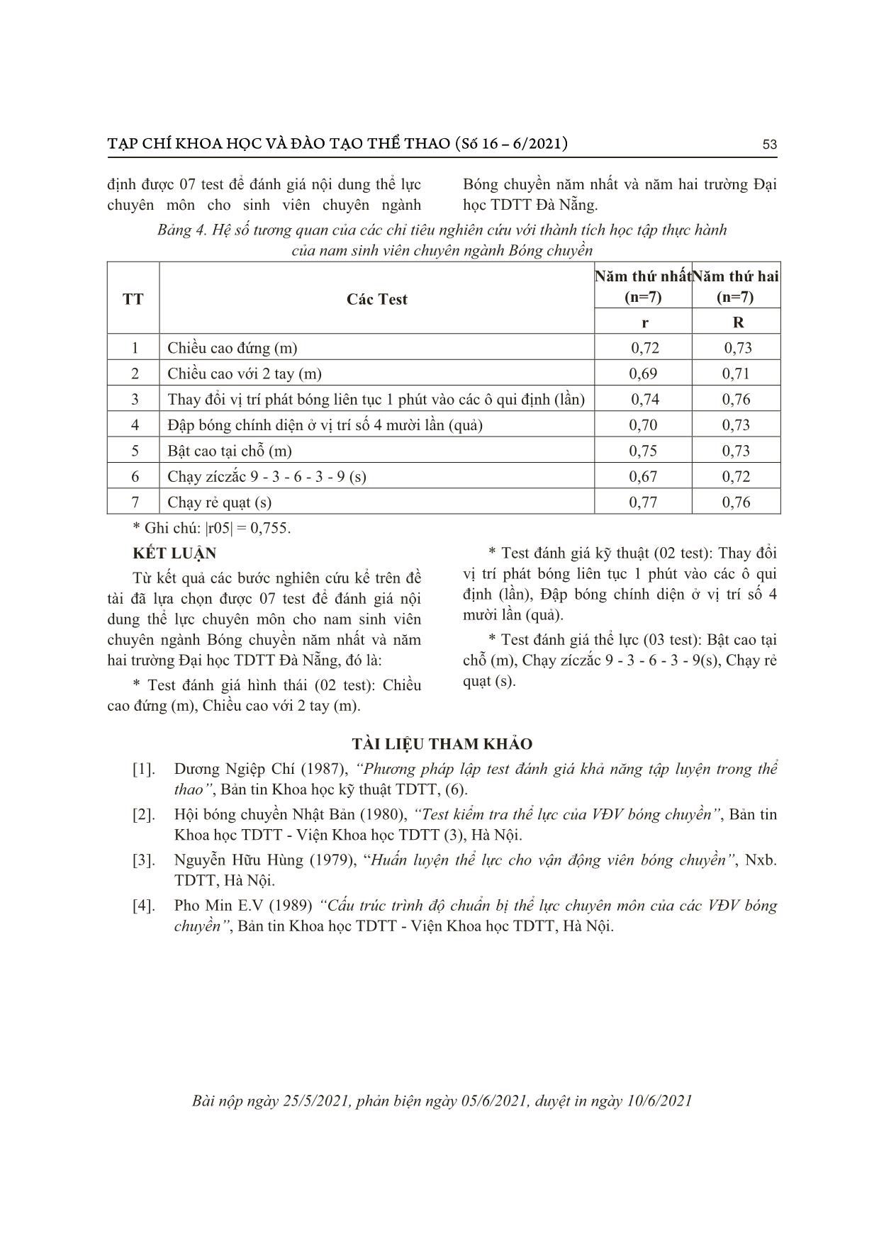 Nghiên cứu lựa chọn các test đánh giá nội dung thể lực chuyên môn cho nam sinh viên chuyên ngành bóng chuyền năm thứ nhất và năm thứ hai trường Đại học thể dục thể thao Đà Nẵng trang 6