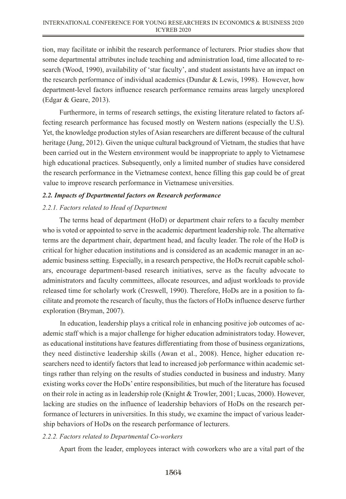Tác động của các yếu tố cấp bộ môn đến hiệu quả nghiên cứu khoa học của giảng viên: Nghiên cứu thực nghiệm tại Việt Nam trang 4