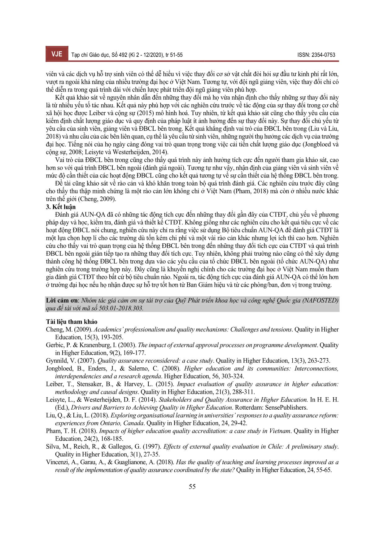 Tác động của hoạt động đánh giá chất lượng chương trình đào tạo theo bộ tiêu chuẩn Aun-Qa: Một nghiên cứu trường hợp ở Việt Nam trang 5