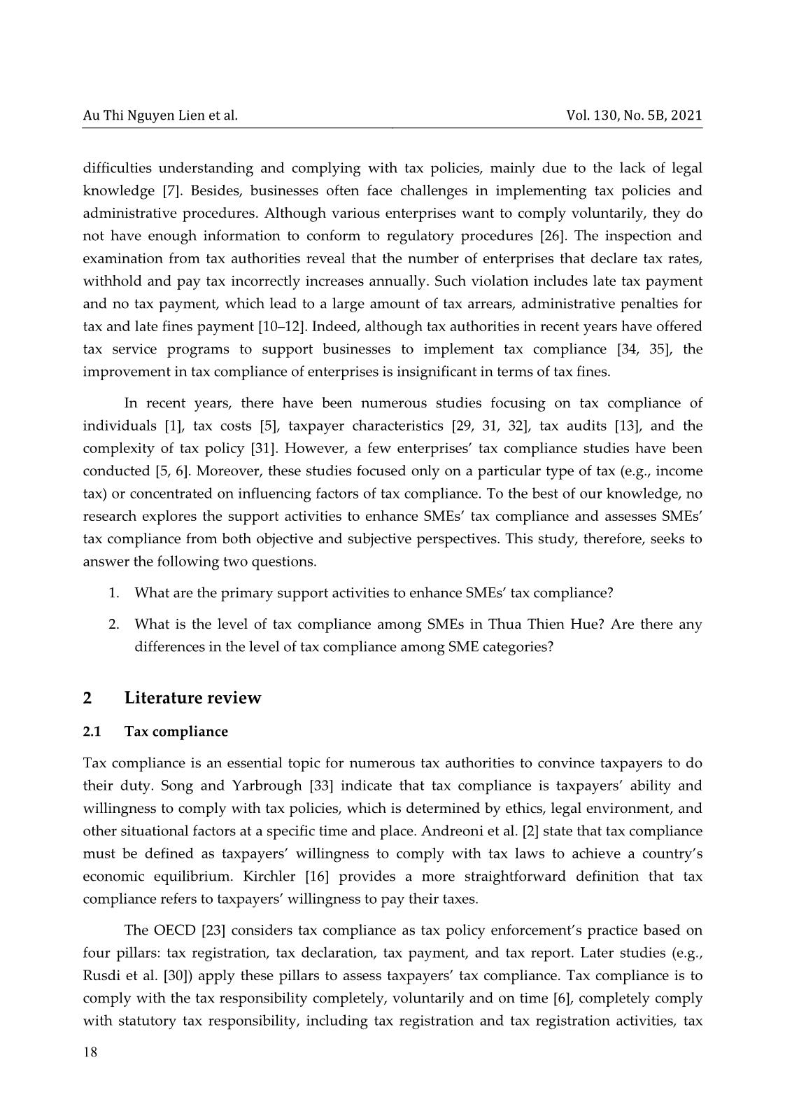 Tax compliance of small and medium enterprises: A case study in Thua Thien Hue trang 2