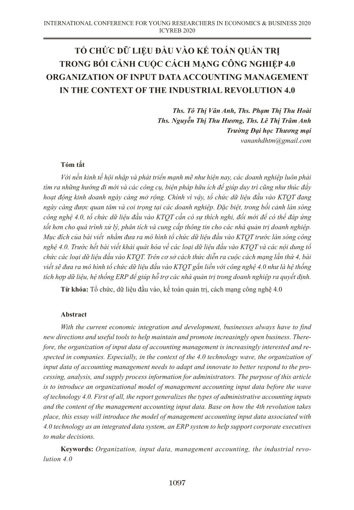 Tổ chức dữ liệu đầu vào kế toán quản trị trong bối cảnh cuộc cách mạng công nghiệp 4.0 trang 1