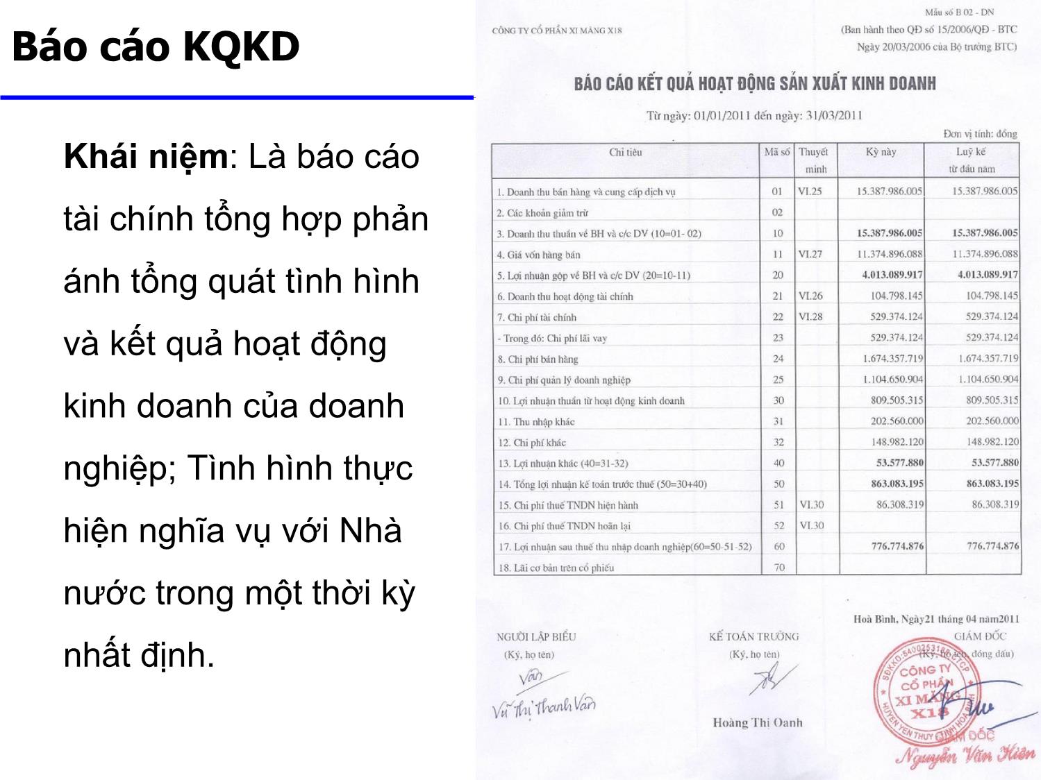 Bài giảng Nguyên lý kế toán - Bài 2: Báo cáo tài chính - Trần Thế Nữ trang 10