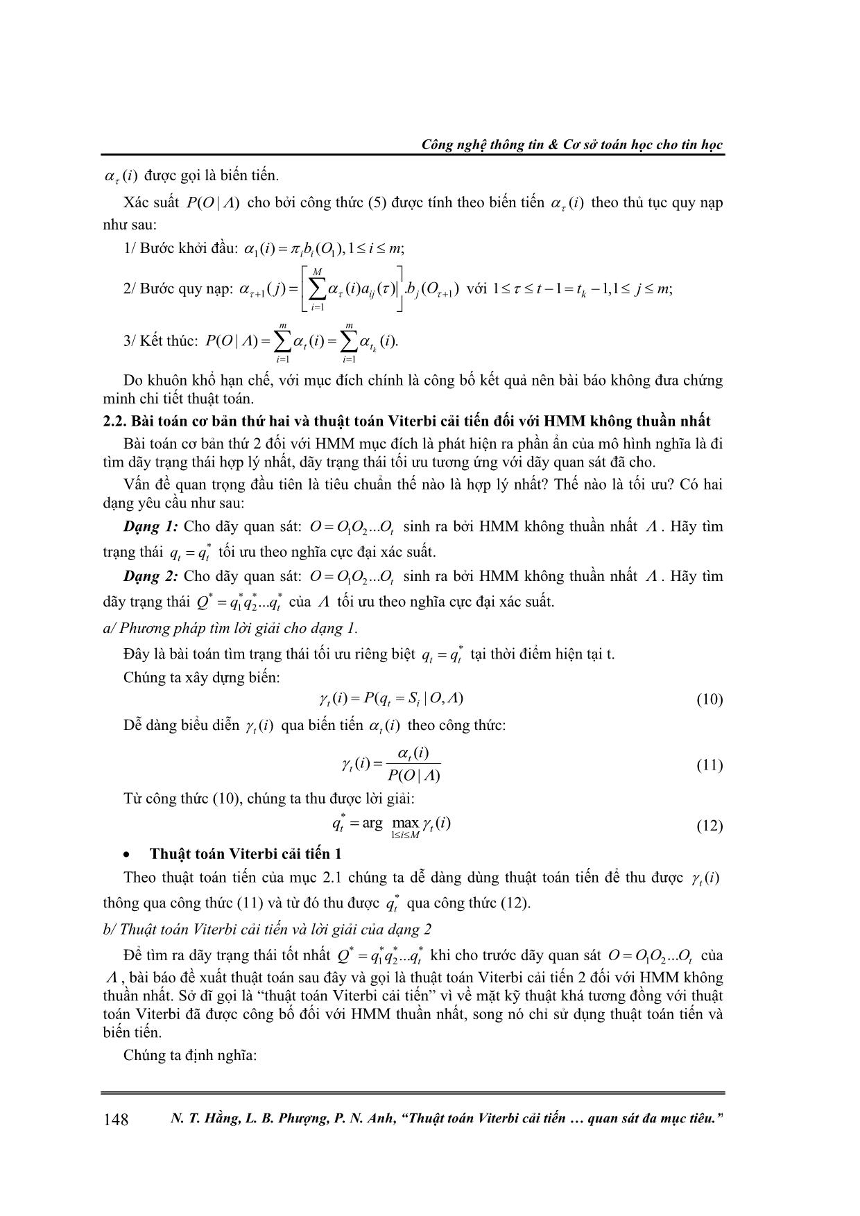 Thuật toán Viterbi cải tiến và bài toán xác định số mục tiêu trong mô hình quan sát đa mục tiêu trang 4
