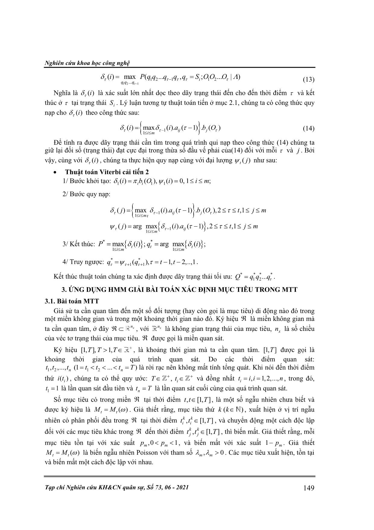 Thuật toán Viterbi cải tiến và bài toán xác định số mục tiêu trong mô hình quan sát đa mục tiêu trang 5
