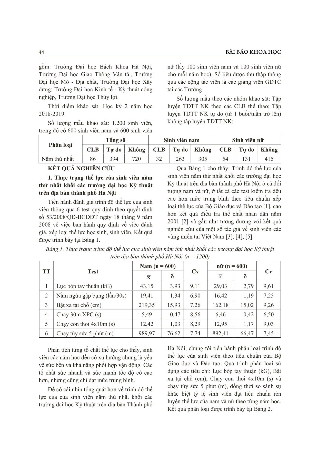Thực trạng trình độ thể lực của sinh viên năm thứ nhất khối các trường Đại học Kỹ thuật trên địa bàn thành phố Hà Nội trang 2