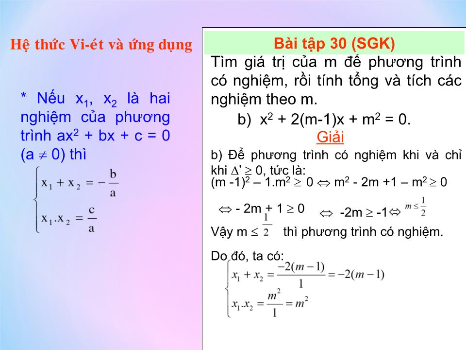 Bài giảng Đại số Lớp 9 - Tiết 48: Hệ thức Vi-et. Luyện tập trang 5