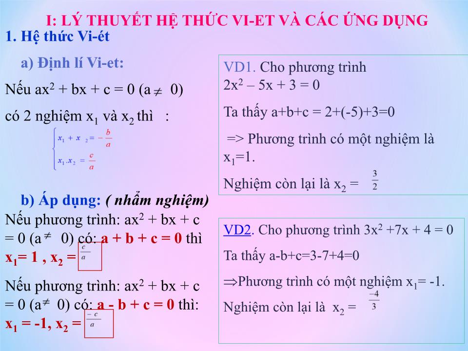 Bài giảng Đại số Lớp 9 - Tiết 48: Hệ thức Vi-et. Luyện tập trang 6