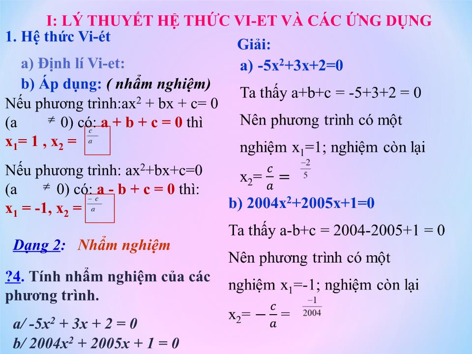 Bài giảng Đại số Lớp 9 - Tiết 48: Hệ thức Vi-et. Luyện tập trang 7