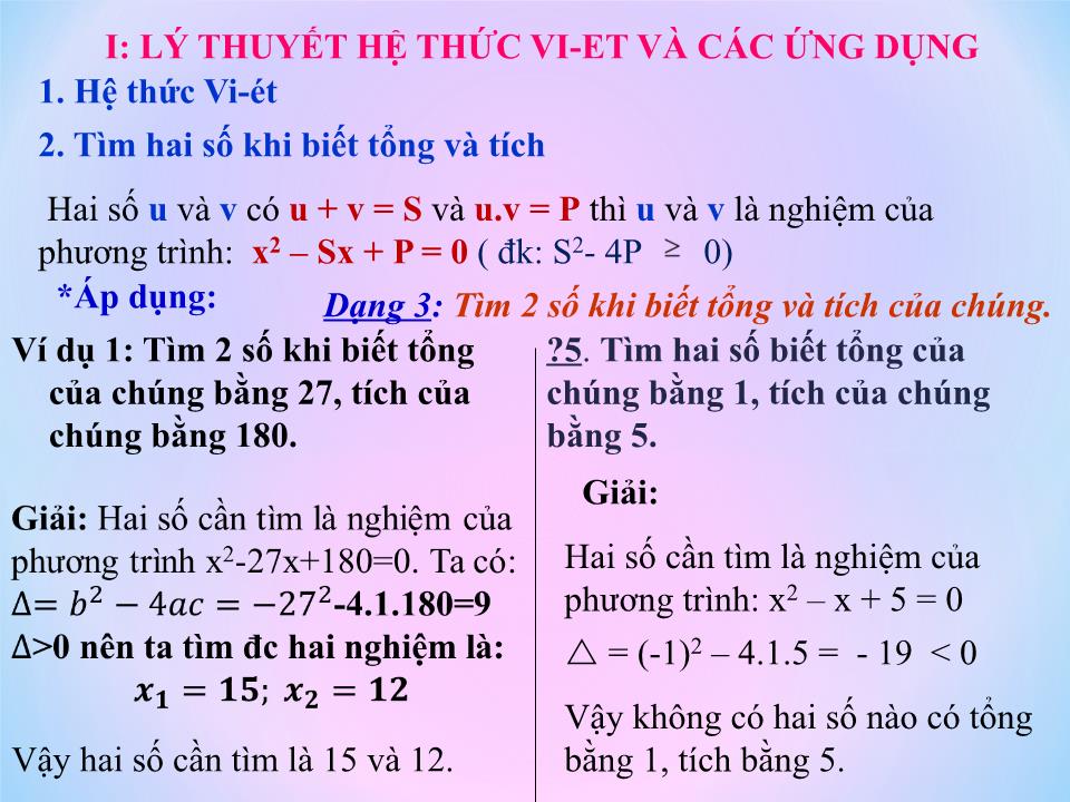 Bài giảng Đại số Lớp 9 - Tiết 48: Hệ thức Vi-et. Luyện tập trang 9