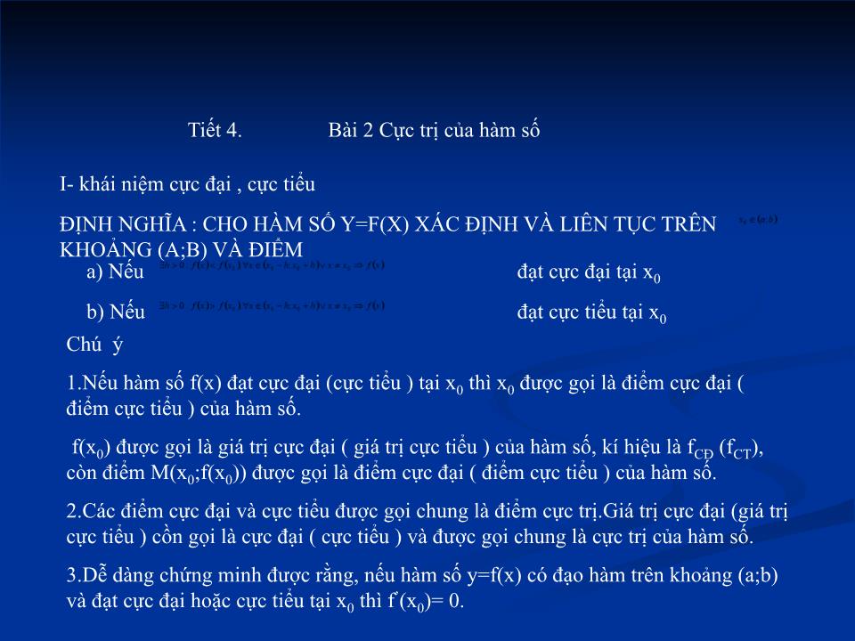 Bài giảng Đại số Lớp 12 - Chương 1: Cực trị của hàm số - Bài 2: Cực trị của hàm số trang 3