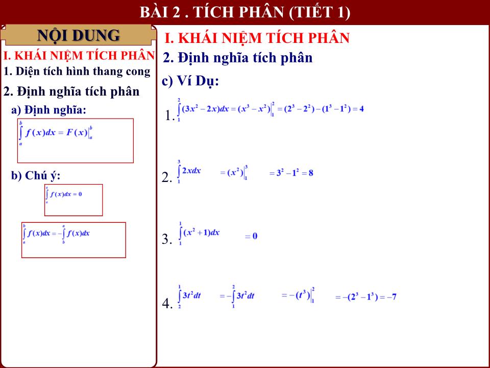 Bài giảng Đại số Lớp 12 - Chương 3: Nguyên hàm - Bài 2: Tích phân (Tiết 1) - Lưu Công Hoàn trang 7