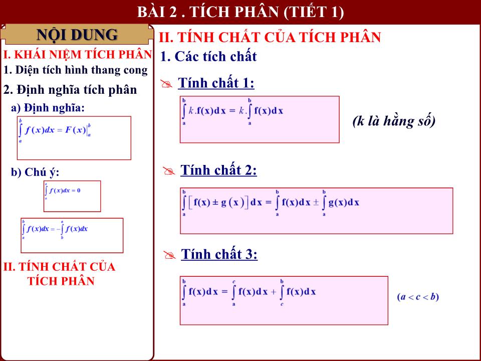 Bài giảng Đại số Lớp 12 - Chương 3: Nguyên hàm - Bài 2: Tích phân (Tiết 1) - Lưu Công Hoàn trang 9