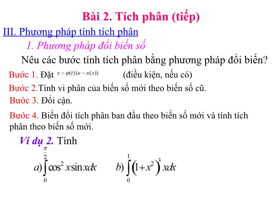 Bài giảng Đại số Lớp 12 - Chương 3: Nguyên hàm - Bài 2: Tích phân (Tiết 2) - Lưu Công Hoàn trang 7