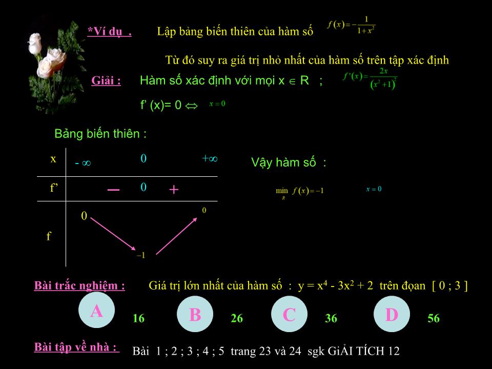 Bài giảng Đại số Lớp 12 - Chương 1: Cực trị của hàm số - Bài 3: Giá trị lớn nhất. Giá trị nhỏ nhất của hàm số trang 8