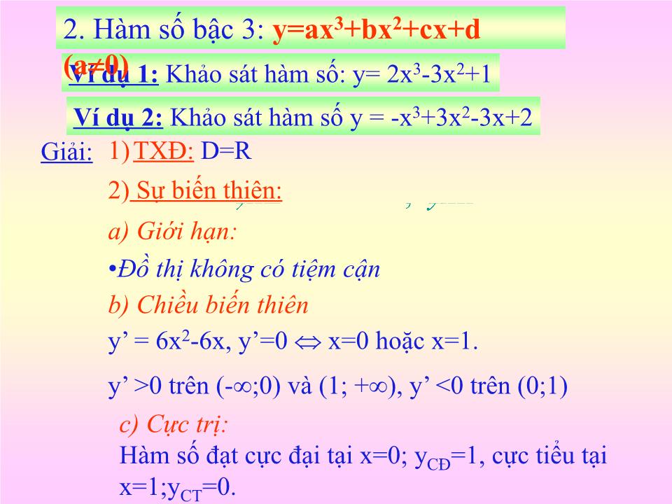 Bài giảng Đại số Lớp 12 - Chương 1: Cực trị của hàm số - Bài 5: Khảo sát sự biến thiên và vẽ đồ thị của hàm số trang 4