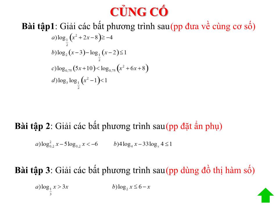 Bài giảng Đại số Lớp 12 - Chương 2: Hàm số lũy thừa, hàm số mũ và hàm số logarit - Bài tập logarit trang 8