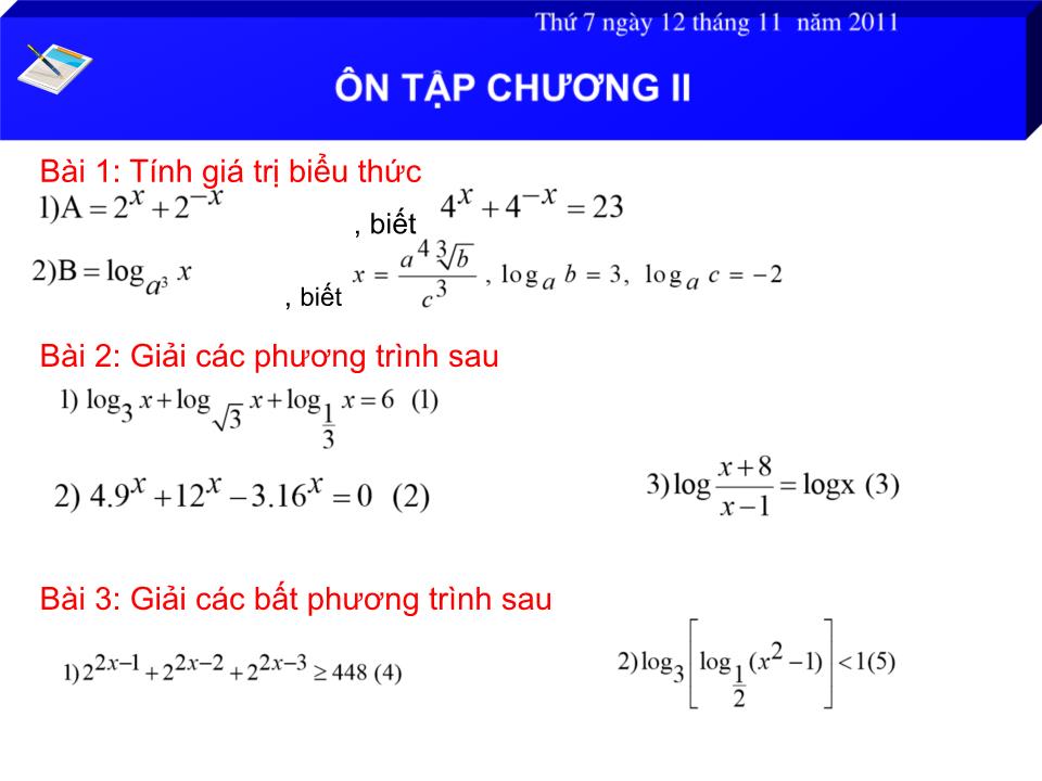 Bài giảng Đại số Lớp 12 - Ôn tập chương 2 - Vũ Chí Cương trang 4