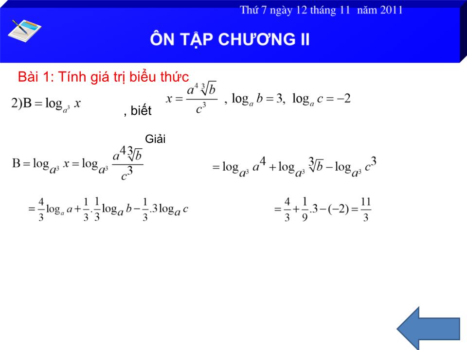 Bài giảng Đại số Lớp 12 - Ôn tập chương 2 - Vũ Chí Cương trang 8