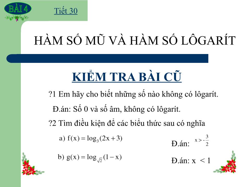 Bài giảng Đại số Lớp 12 - Chương 2: Hàm số lũy thừa, hàm số mũ và hàm số logarit - Tiết 30: Hàm số mũ và hàm số logarit trang 3