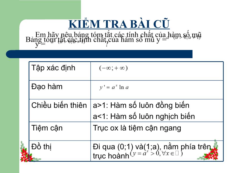 Bài giảng Đại số Lớp 12 - Chương 2: Hàm số lũy thừa, hàm số mũ và hàm số logarit - Tiết 33: Hàm số mũ. Hàm số logarit - Nguyễn Quang Tánh trang 3