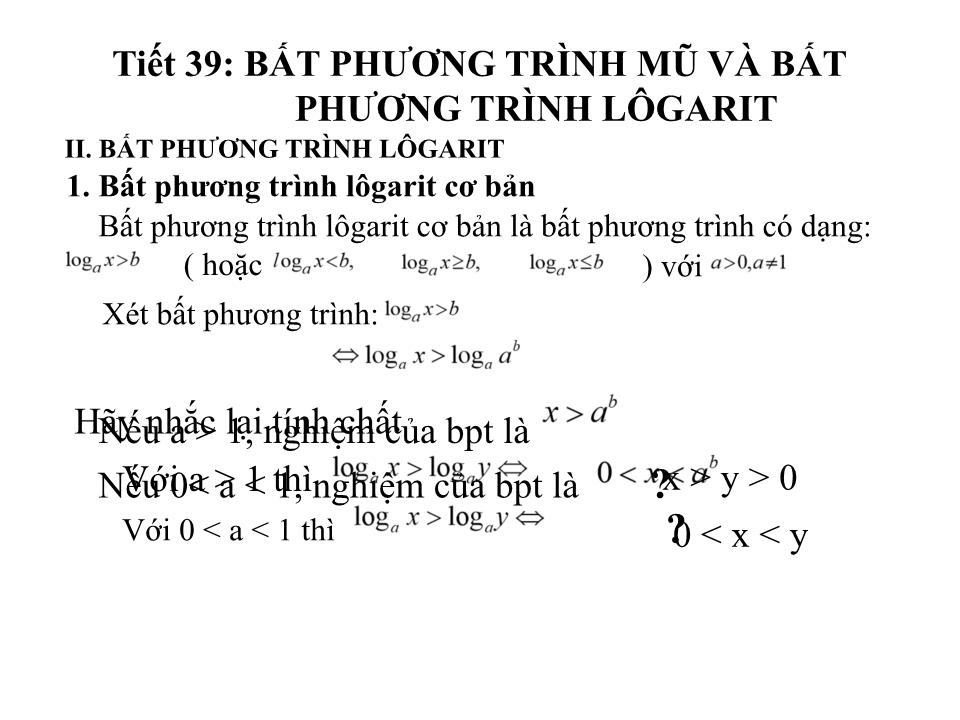 Bài giảng Đại số Lớp 12 - Tiết 39: Bất phương trình mũ và bất phương trình logarit trang 3