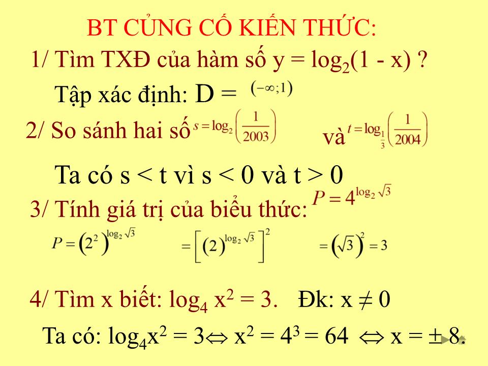 Bài giảng Đại số Lớp 12 - Tiết 82: Hàm số logarit trang 8