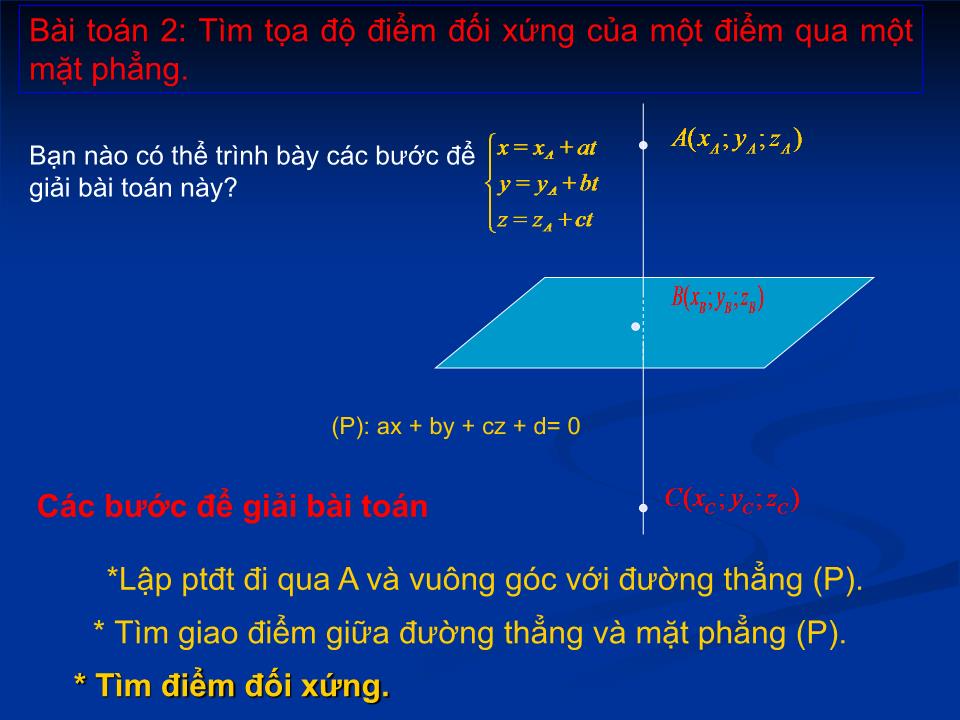 Bài giảng Hình học Lớp 12 - Ôn tập: Phương trình đường thẳng phương trình mặt phẳng trang 9