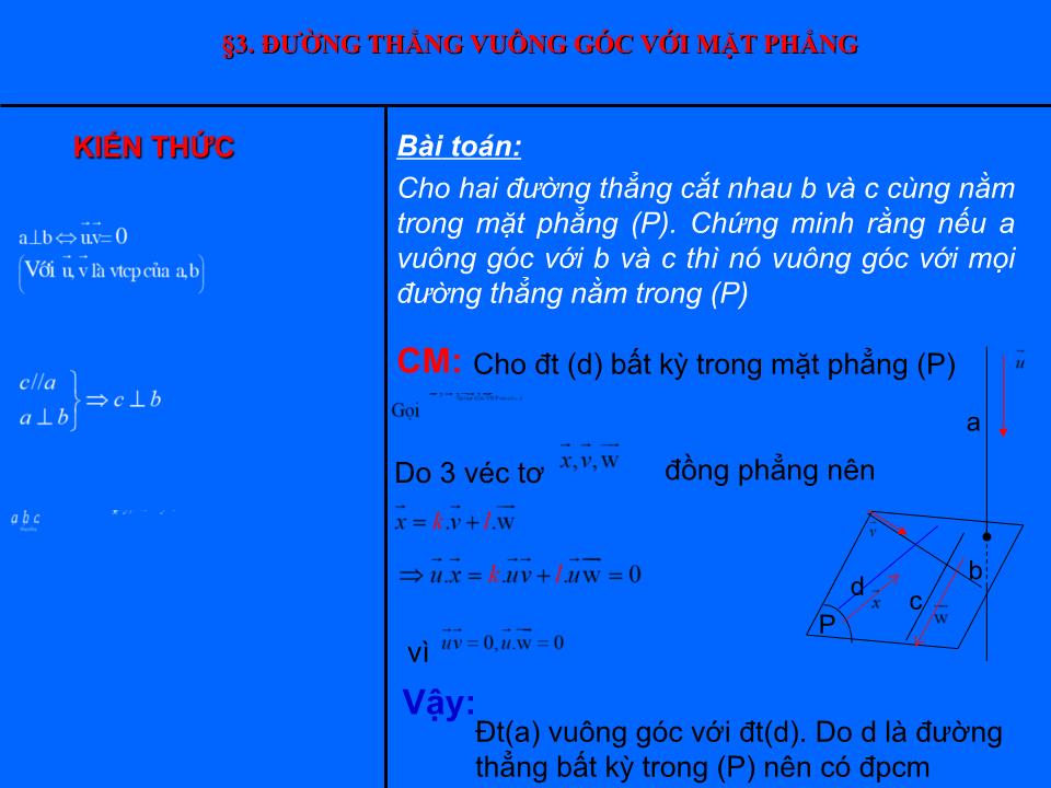 Bài giảng Hình học Lớp 11 - Chương 3 - Bài 3: Đường thẳng vuông góc với mặt phẳng trang 3