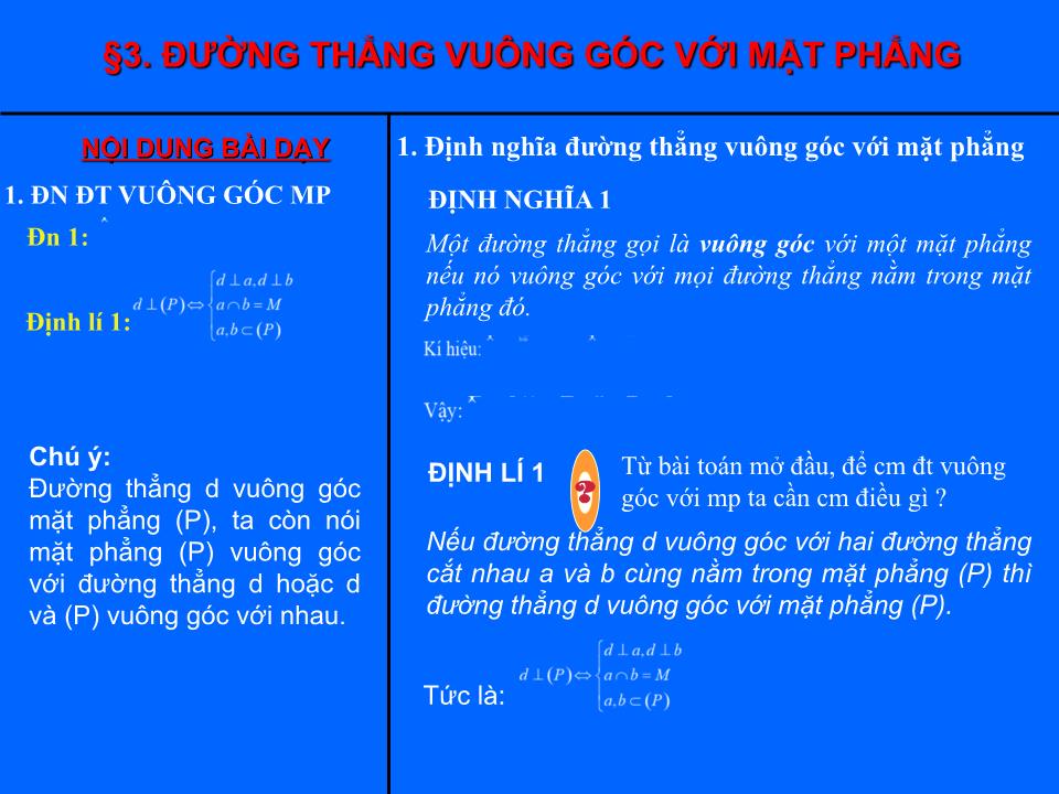 Bài giảng Hình học Lớp 11 - Chương 3 - Bài 3: Đường thẳng vuông góc với mặt phẳng trang 4