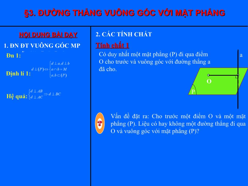 Bài giảng Hình học Lớp 11 - Chương 3 - Bài 3: Đường thẳng vuông góc với mặt phẳng trang 7