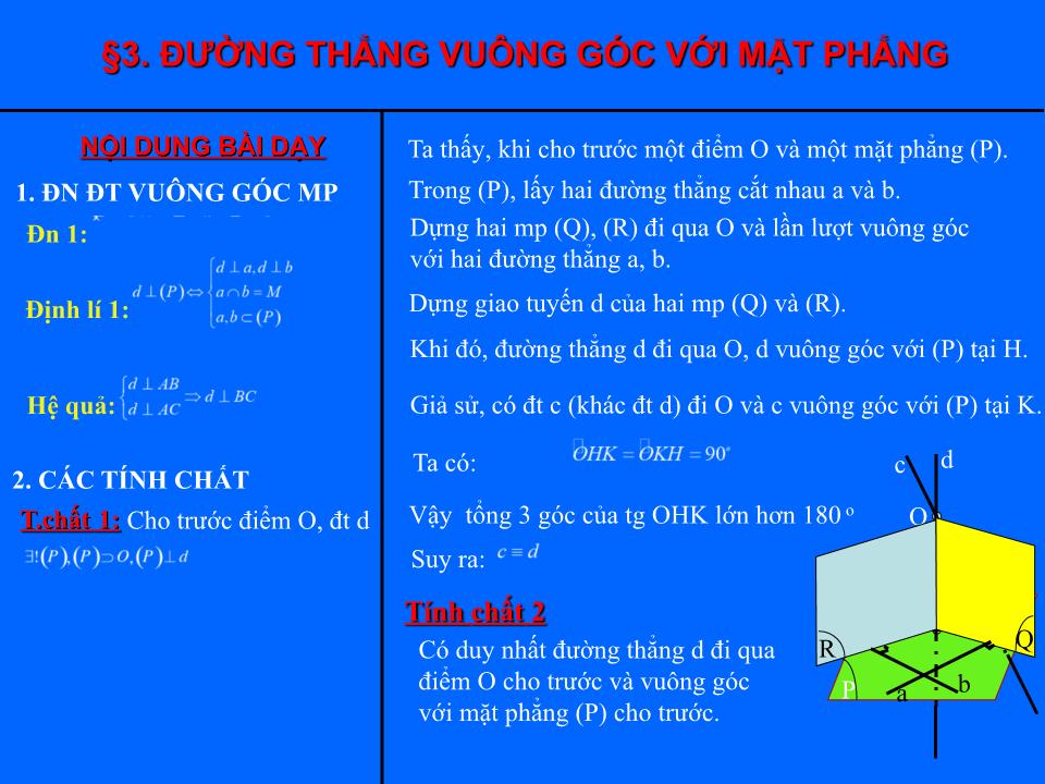 Bài giảng Hình học Lớp 11 - Chương 3 - Bài 3: Đường thẳng vuông góc với mặt phẳng trang 8