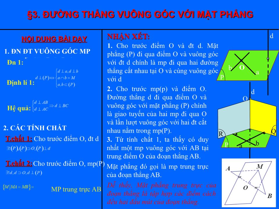 Bài giảng Hình học Lớp 11 - Chương 3 - Bài 3: Đường thẳng vuông góc với mặt phẳng trang 9