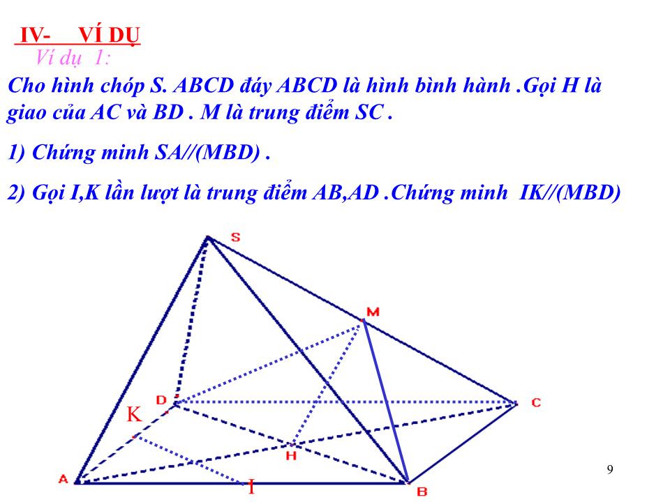 Bài giảng Hình học Lớp 11 - Chương 2: Quan hệ song song - Tiết 21: Đường thẳng và mặt phẳng song song trang 9