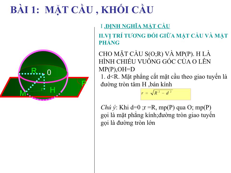 Bài giảng Hình học Lớp 12 - Chương 2: Mặt nón, mặt trụ, mặt cầu - Bài 1: Mặt cầu, khối cầu - Bùi Hồng Hạnh trang 6