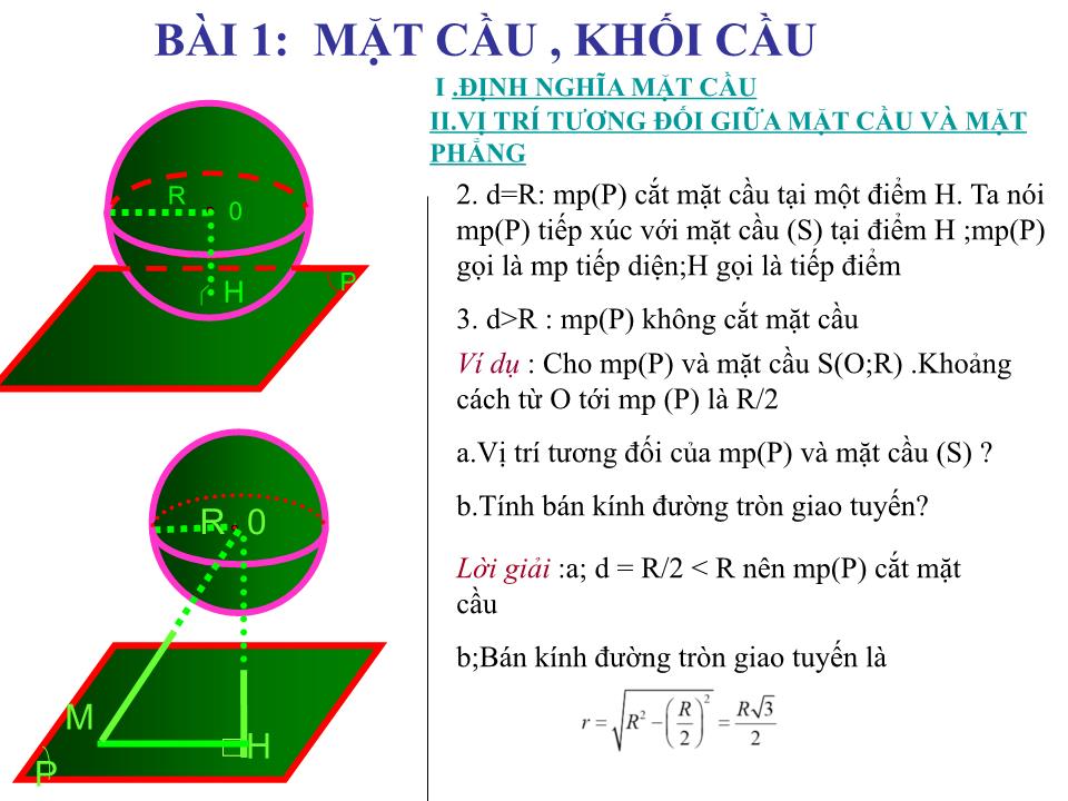 Bài giảng Hình học Lớp 12 - Chương 2: Mặt nón, mặt trụ, mặt cầu - Bài 1: Mặt cầu, khối cầu - Bùi Hồng Hạnh trang 7