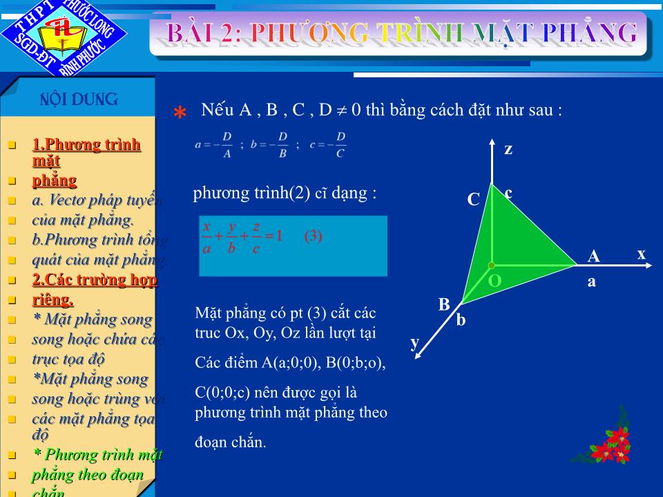 Bài giảng Hình học Lớp 12 - Chương 3 - Bài 2: Phương trình mặt phẳng trang 10