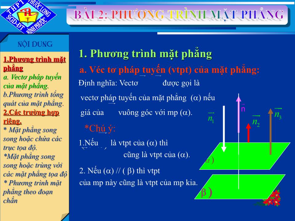 Bài giảng Hình học Lớp 12 - Chương 3 - Bài 2: Phương trình mặt phẳng trang 3