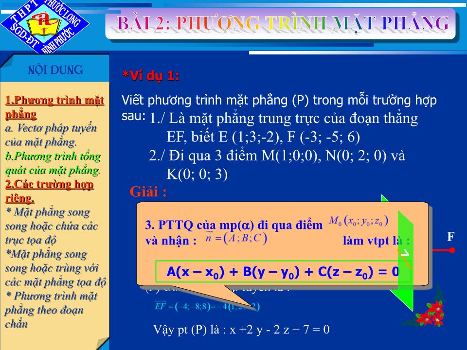 Bài giảng Hình học Lớp 12 - Chương 3 - Bài 2: Phương trình mặt phẳng trang 5