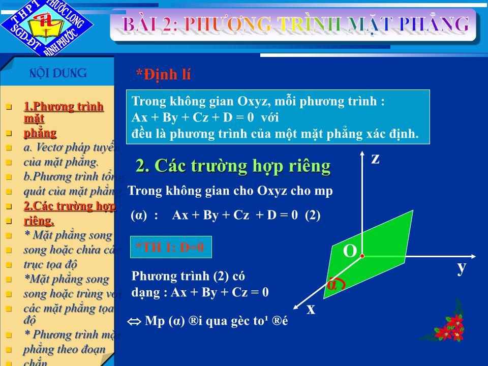 Bài giảng Hình học Lớp 12 - Chương 3 - Bài 2: Phương trình mặt phẳng trang 7