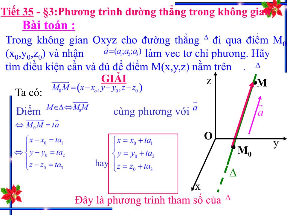 Bài giảng Hình học Lớp 12 - Chương 3 - Tiết 35, Bài 3: Phương trình đường thẳng trong không gian - Nguyễn Hoàng Yến Phượng trang 10