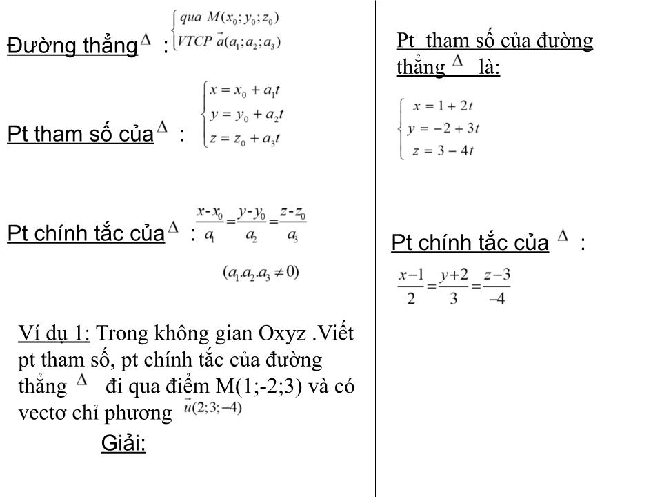 Bài giảng Hình học Lớp 12 - Chương 3 - Tiết 37, Bài 3: Phương trình đường thẳng trong không gian trang 7