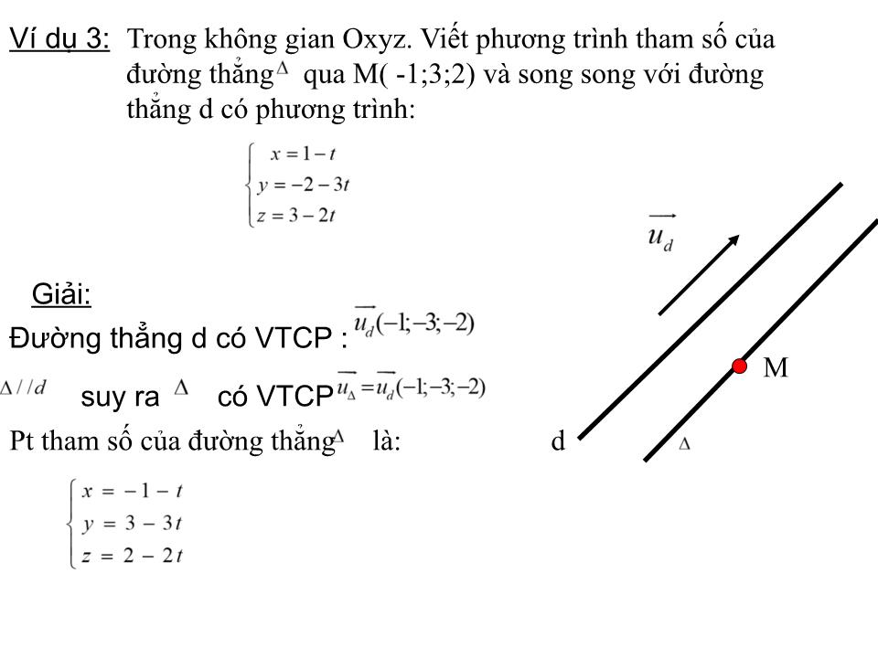 Bài giảng Hình học Lớp 12 - Chương 3 - Tiết 37, Bài 3: Phương trình đường thẳng trong không gian trang 9