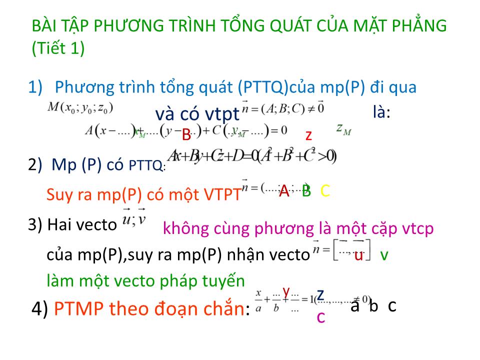 Bài giảng Hình học Lớp 12 - Bài tập phương trình tổng quát của mặt phẳng (Tiết 1) trang 1