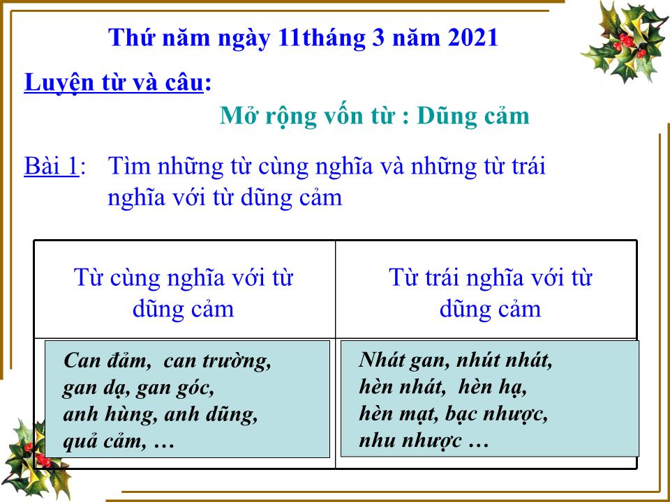 Bài giảng Luyện từ và câu Lớp 4 - Mở rộng vốn từ: Dũng cảm - Nguyễn Xuân Qúy trang 3